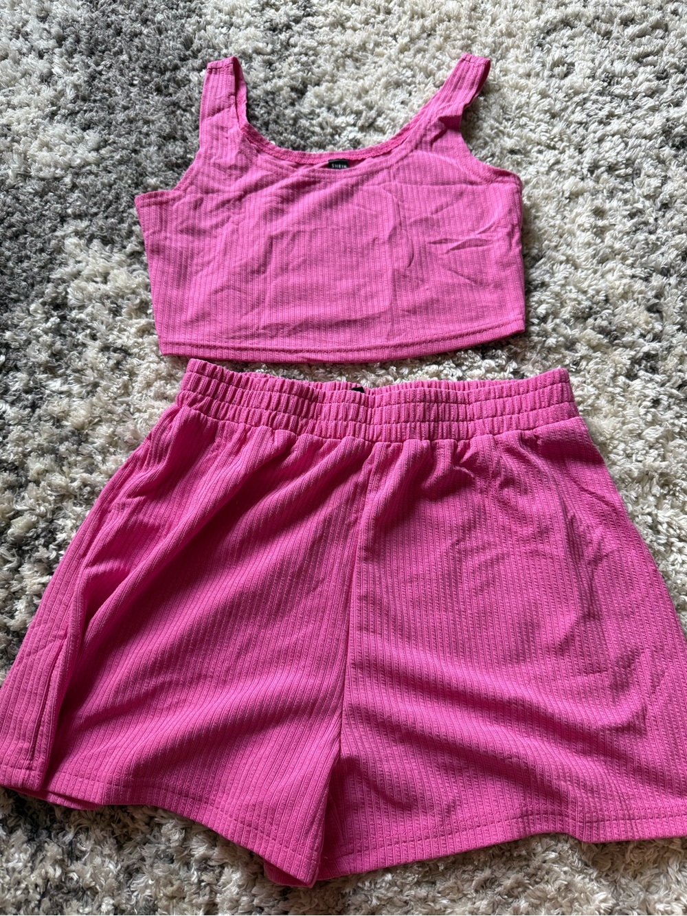 SHEIN Hot Pink Ribbed Lounge Shorts and tank top set
